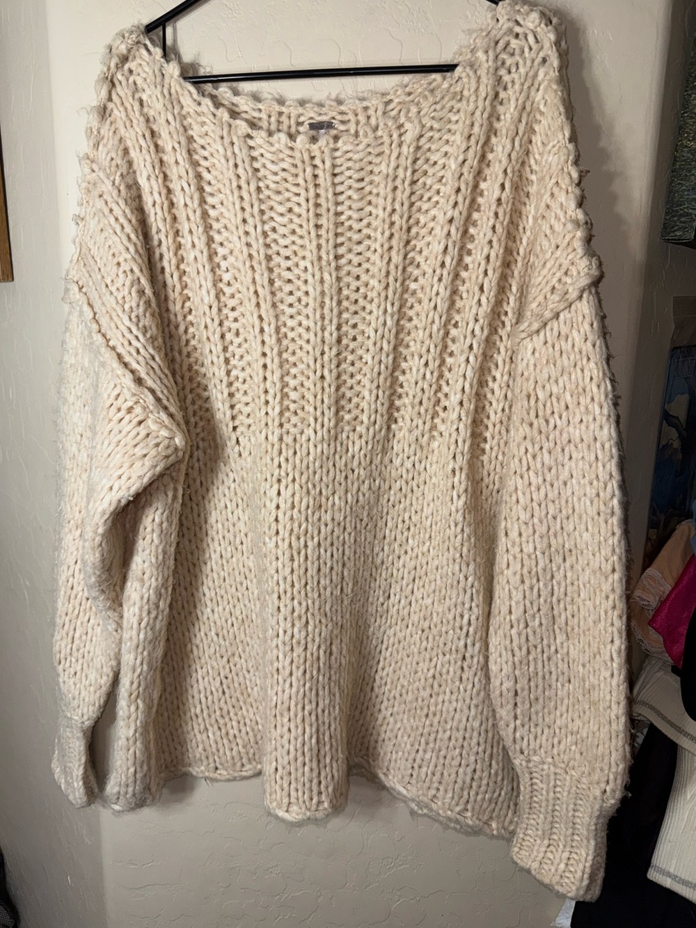Free People Be There Chunky Knit Sweater Cream Oversized Cable Pullover Size S